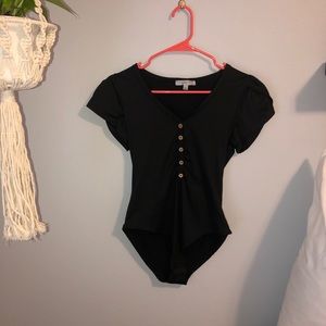 Bodysuit with Button Design - Black